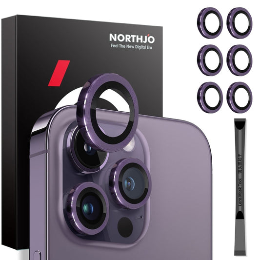For iPhone 15 Pro / 15 Pro Max NORTHJO 2 Set 6pcs Camera Lens Protector Cover Metal Ring(Purple)