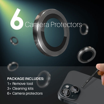 For iPhone 15 / 15 Plus / 14 / 14 Plus NORTHJO 3 Set 6pcs Camera Lens Protector Cover Metal Ring Film(Black)