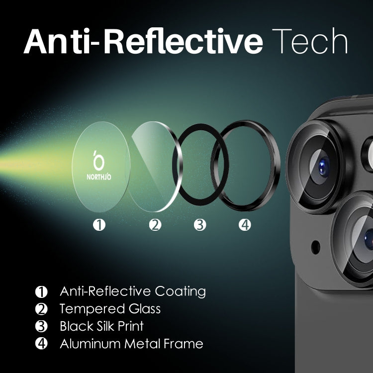 For iPhone 15 / 15 Plus / 14 / 14 Plus NORTHJO 3 Set 6pcs Camera Lens Protector Cover Metal Ring Film(Black)