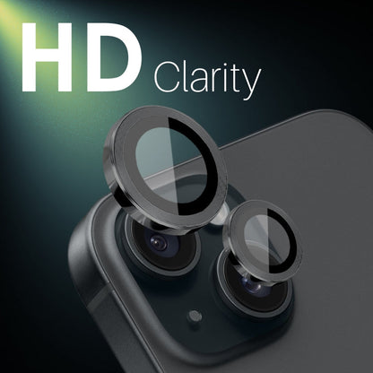 For iPhone 15 / 15 Plus / 14 / 14 Plus NORTHJO 3 Set 6pcs Camera Lens Protector Cover Metal Ring Film(Black)