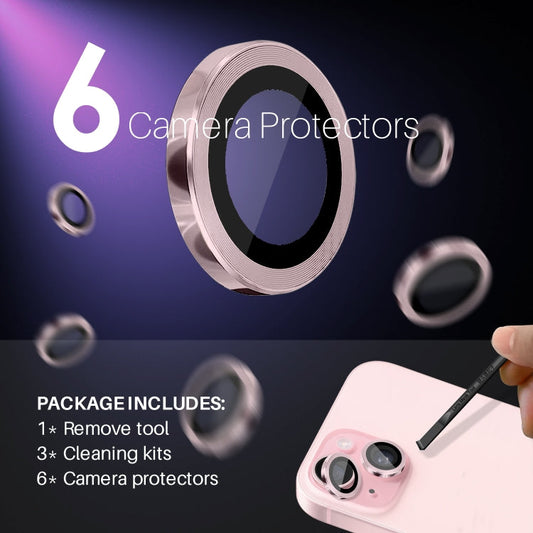 For iPhone 15 / 15 Plus / 14 / 14 Plus NORTHJO 3 Set 6pcs Camera Lens Protector Cover Metal Ring Film(Pink)