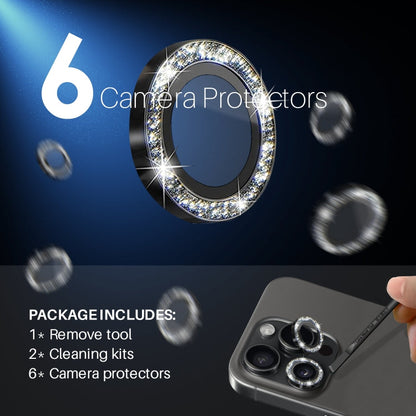 For iPhone 15 Pro / 15 Pro Max NORTHJO 2 Set 6pcs Camera Lens Protector Glitter Metal Ring Film(Black)
