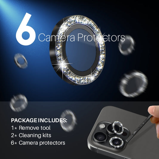 For iPhone 15 Pro / 15 Pro Max NORTHJO 2 Set 6pcs Camera Lens Protector Glitter Metal Ring Film(Black)
