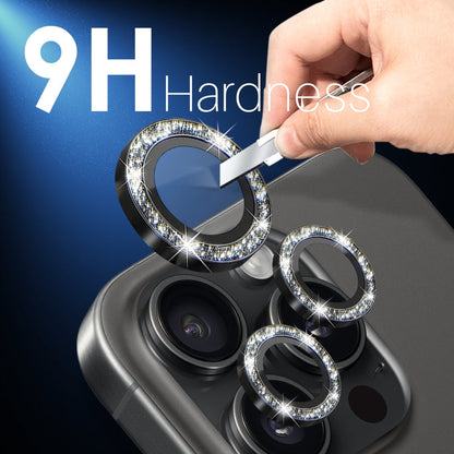 For iPhone 15 Pro / 15 Pro Max NORTHJO 2 Set 6pcs Camera Lens Protector Glitter Metal Ring Film(Black)