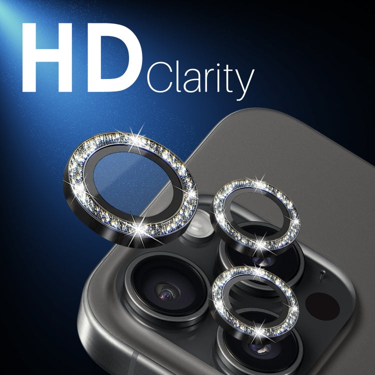 For iPhone 15 Pro / 15 Pro Max NORTHJO 2 Set 6pcs Camera Lens Protector Glitter Metal Ring Film(Black)