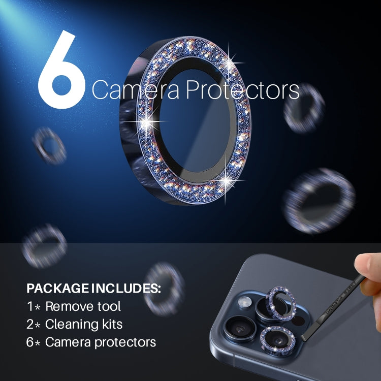 For iPhone 15 Pro / 15 Pro Max NORTHJO 2 Set 6pcs Camera Lens Protector Glitter Metal Ring Film(Blue)