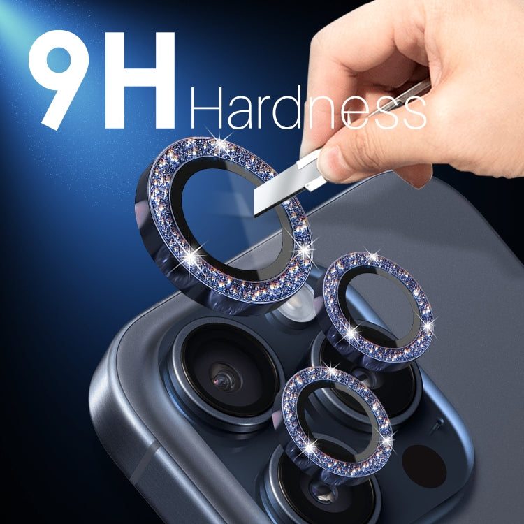 For iPhone 15 Pro / 15 Pro Max NORTHJO 2 Set 6pcs Camera Lens Protector Glitter Metal Ring Film(Blue)