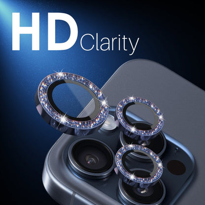 For iPhone 15 Pro / 15 Pro Max NORTHJO 2 Set 6pcs Camera Lens Protector Glitter Metal Ring Film(Blue)