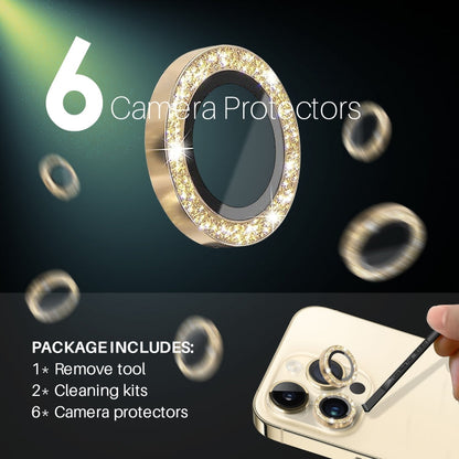 For iPhone 15 Pro / 15 Pro Max NORTHJO 2 Set 6pcs Camera Lens Protector Glitter Metal Ring Film(Gold)