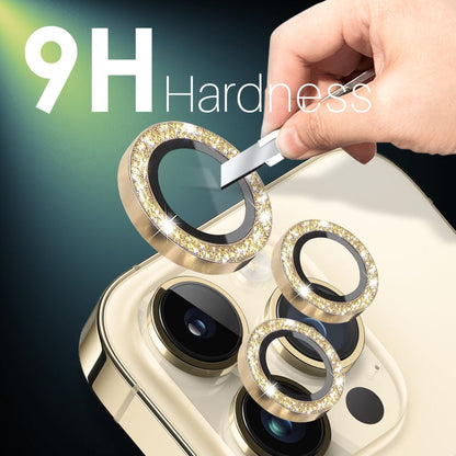 For iPhone 15 Pro / 15 Pro Max NORTHJO 2 Set 6pcs Camera Lens Protector Glitter Metal Ring Film(Gold)