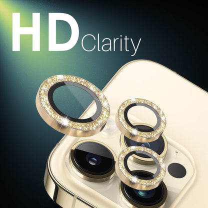 For iPhone 15 Pro / 15 Pro Max NORTHJO 2 Set 6pcs Camera Lens Protector Glitter Metal Ring Film(Gold)