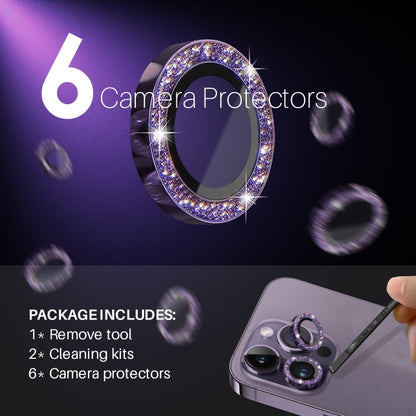 For iPhone 15 Pro / 15 Pro Max NORTHJO 2 Set 6pcs Camera Lens Protector Glitter Metal Ring Film(Purple)