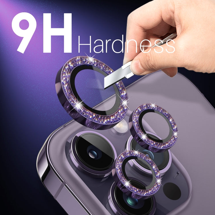 For iPhone 15 Pro / 15 Pro Max NORTHJO 2 Set 6pcs Camera Lens Protector Glitter Metal Ring Film(Purple)