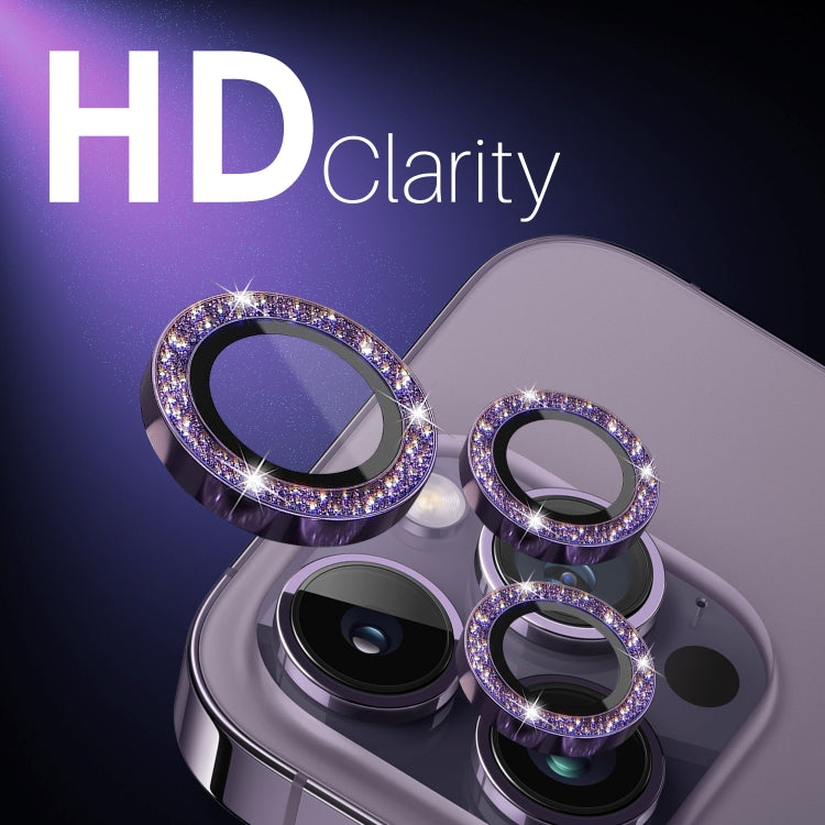 For iPhone 15 Pro / 15 Pro Max NORTHJO 2 Set 6pcs Camera Lens Protector Glitter Metal Ring Film(Purple)