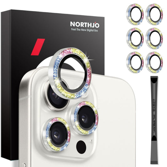 For iPhone 15 Pro / 15 Pro Max NORTHJO 2 Set 6pcs Camera Lens Protector Glitter Metal Ring Film(Colorful)