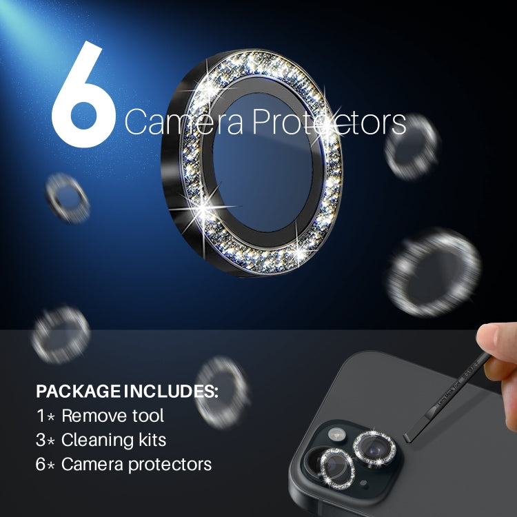 For iPhone 15 / 15 Plus / 14 / 14 Plus NORTHJO 3 Set 6pcs Camera Lens Protector Glitter Metal Ring Film(Black)