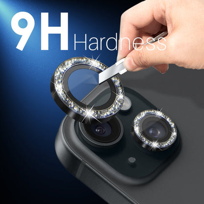 For iPhone 15 / 15 Plus / 14 / 14 Plus NORTHJO 3 Set 6pcs Camera Lens Protector Glitter Metal Ring Film(Black)