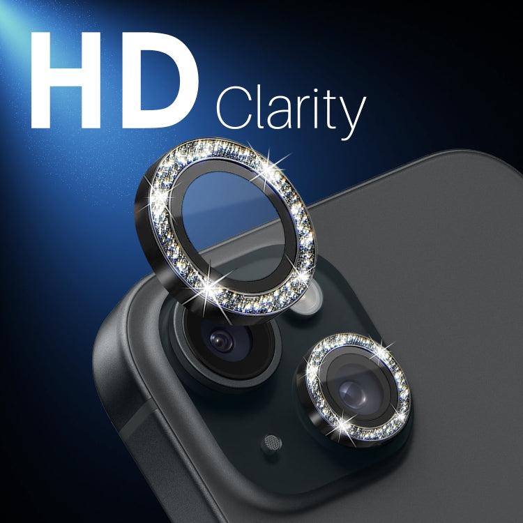 For iPhone 15 / 15 Plus / 14 / 14 Plus NORTHJO 3 Set 6pcs Camera Lens Protector Glitter Metal Ring Film(Black)