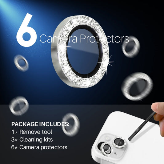 For iPhone 15 / 15 Plus / 14 / 14 Plus NORTHJO 3 Set 6pcs Camera Lens Protector Glitter Metal Ring Film(Silver)