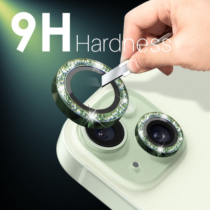 For iPhone 15 / 15 Plus / 14 / 14 Plus NORTHJO 3 Set 6pcs Camera Lens Protector Glitter Metal Ring Film(Green)