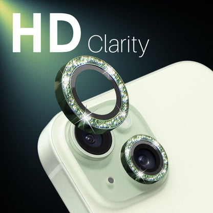 For iPhone 15 / 15 Plus / 14 / 14 Plus NORTHJO 3 Set 6pcs Camera Lens Protector Glitter Metal Ring Film(Green)