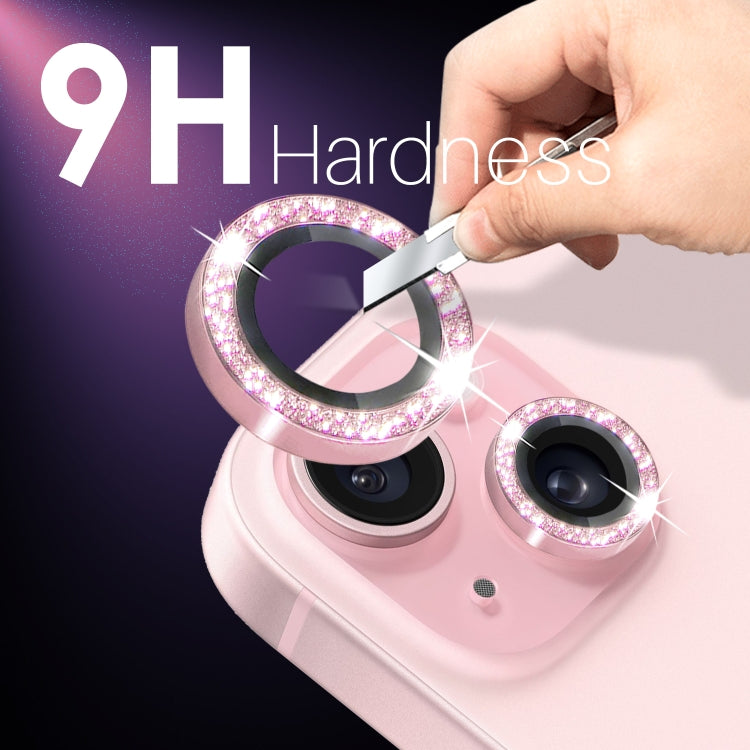 For iPhone 15 / 15 Plus / 14 / 14 Plus NORTHJO 3 Set 6pcs Camera Lens Protector Glitter Metal Ring Film(Pink)