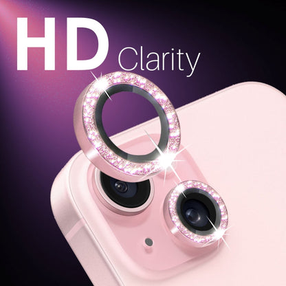 For iPhone 15 / 15 Plus / 14 / 14 Plus NORTHJO 3 Set 6pcs Camera Lens Protector Glitter Metal Ring Film(Pink)