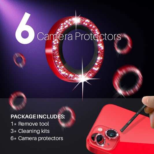 For iPhone 15 / 15 Plus / 14 / 14 Plus NORTHJO 3 Set 6pcs Camera Lens Protector Glitter Metal Ring Film(Red)