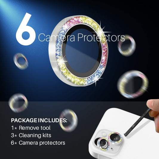 For iPhone 15 / 15 Plus / 14 / 14 Plus NORTHJO 3 Set 6pcs Camera Lens Protector Glitter Metal Ring Film(Colorful)