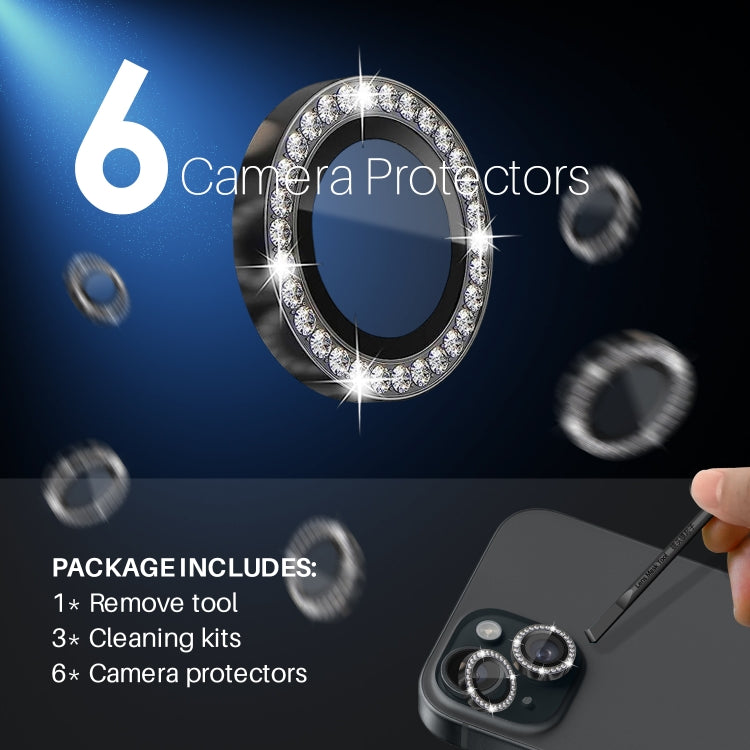 For iPhone 15 / 15 Plus / 14 / 14 Plus NORTHJO 3 Set 6Pcs Camera Lens Protector Diamond Metal Ring Film(Graphite)