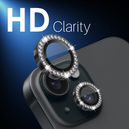 For iPhone 15 / 15 Plus / 14 / 14 Plus NORTHJO 3 Set 6Pcs Camera Lens Protector Diamond Metal Ring Film(Graphite)