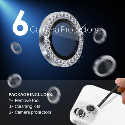 For iPhone 15 / 15 Plus / 14 / 14 Plus NORTHJO 3 Set 6Pcs Camera Lens Protector Diamond Metal Ring Film(Silver)