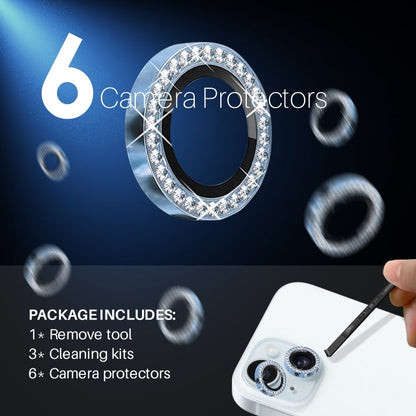For iPhone 15 / 15 Plus / 14 / 14 Plus NORTHJO 3 Set 6Pcs Camera Lens Protector Diamond Metal Ring Film(Blue)