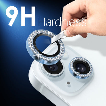 For iPhone 15 / 15 Plus / 14 / 14 Plus NORTHJO 3 Set 6Pcs Camera Lens Protector Diamond Metal Ring Film(Blue)