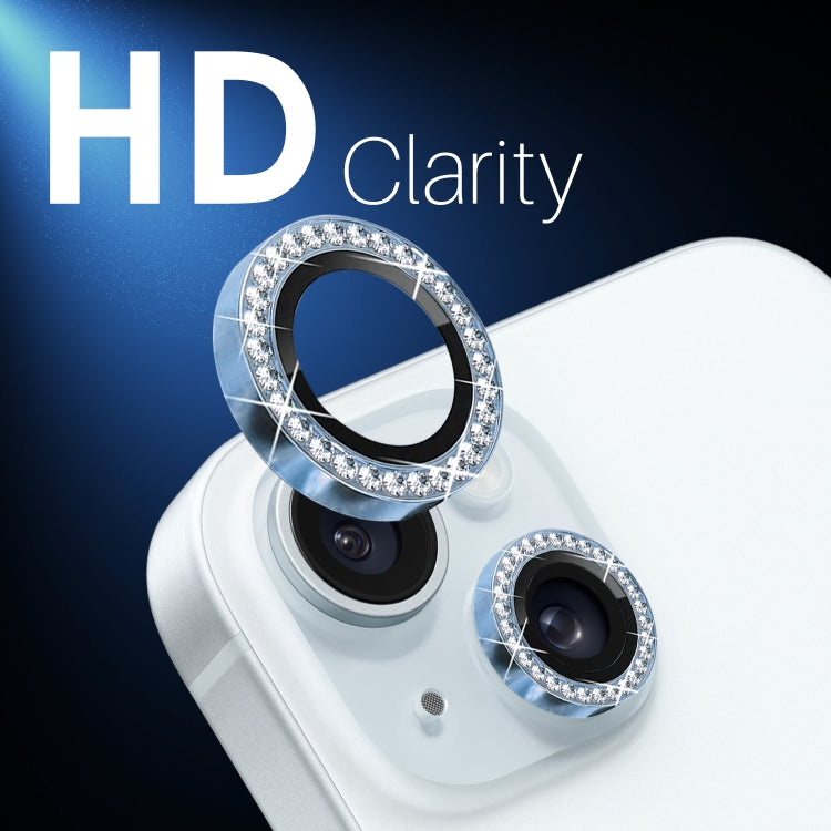 For iPhone 15 / 15 Plus / 14 / 14 Plus NORTHJO 3 Set 6Pcs Camera Lens Protector Diamond Metal Ring Film(Blue)