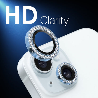 For iPhone 15 / 15 Plus / 14 / 14 Plus NORTHJO 3 Set 6Pcs Camera Lens Protector Diamond Metal Ring Film(Blue)
