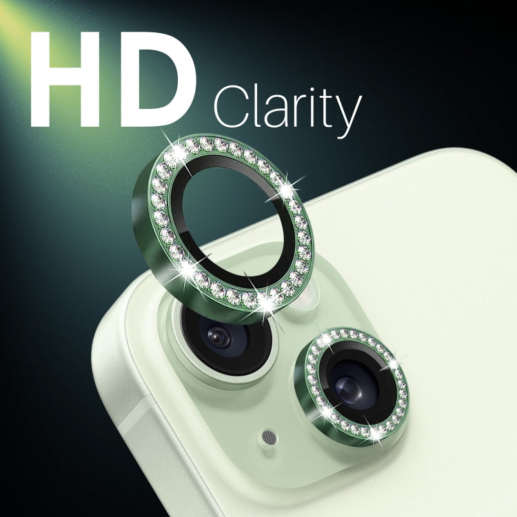 For iPhone 15 / 15 Plus / 14 / 14 Plus NORTHJO 3 Set 6Pcs Camera Lens Protector Diamond Metal Ring Film(Green)