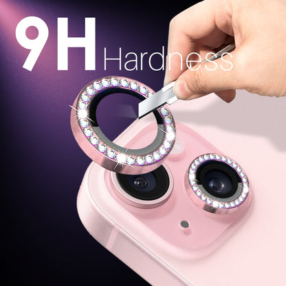 For iPhone 15 / 15 Plus / 14 / 14 Plus NORTHJO 3 Set 6Pcs Camera Lens Protector Diamond Metal Ring Film(Pink)