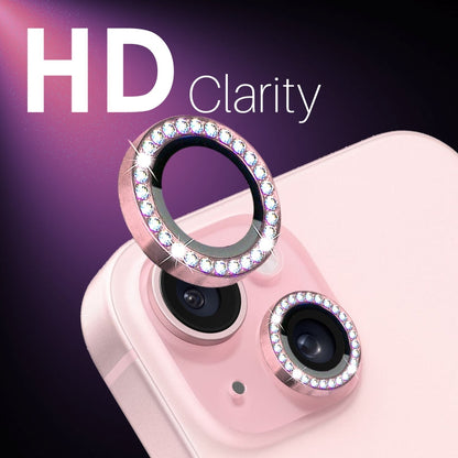 For iPhone 15 / 15 Plus / 14 / 14 Plus NORTHJO 3 Set 6Pcs Camera Lens Protector Diamond Metal Ring Film(Pink)