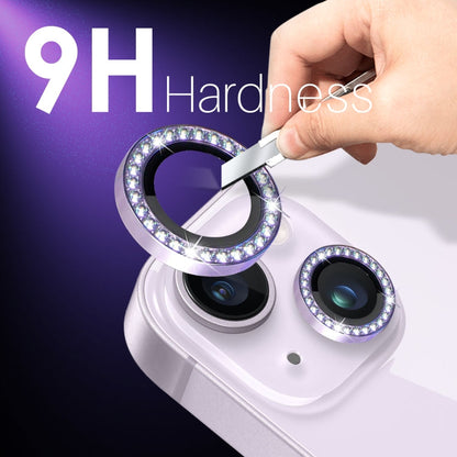 For iPhone 15 / 15 Plus / 14 / 14 Plus NORTHJO 3 Set 6Pcs Camera Lens Protector Diamond Metal Ring Film(Purple)