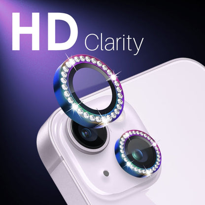 For iPhone 15 / 15 Plus / 14 / 14 Plus NORTHJO 3 Set 6Pcs Camera Lens Protector Diamond Metal Ring Film(Colorful)