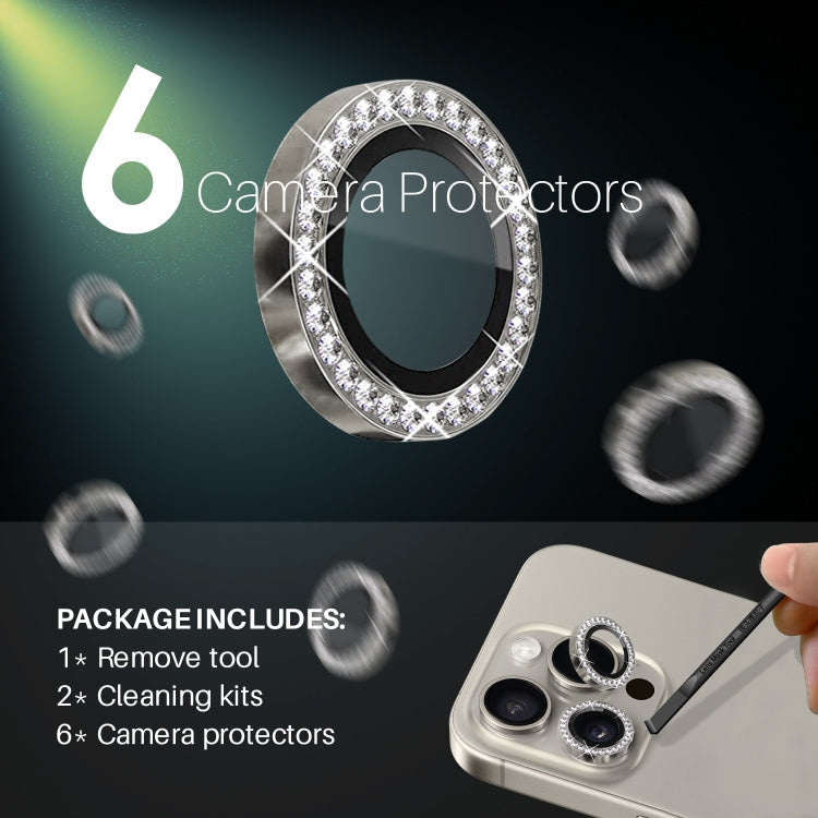 For iPhone 15 Pro / 15 Pro Max NORTHJO 2 Set 6Pcs Camera Lens Protector Diamond Metal Ring Film(Natural)