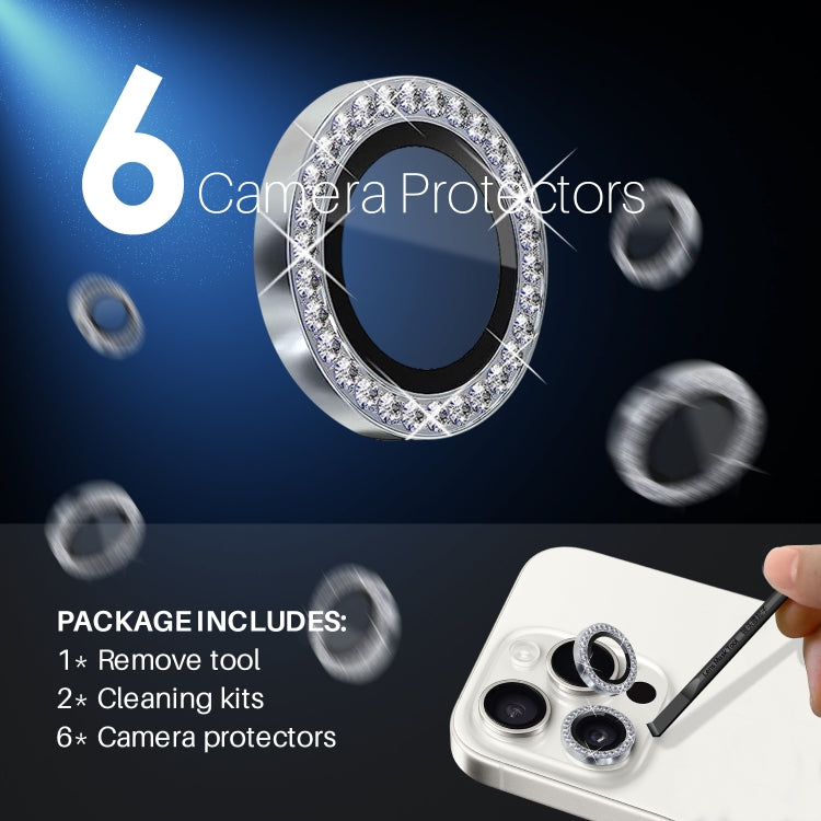 For iPhone 15 Pro / 15 Pro Max NORTHJO 2 Set 6Pcs Camera Lens Protector Diamond Metal Ring Film(Silver)