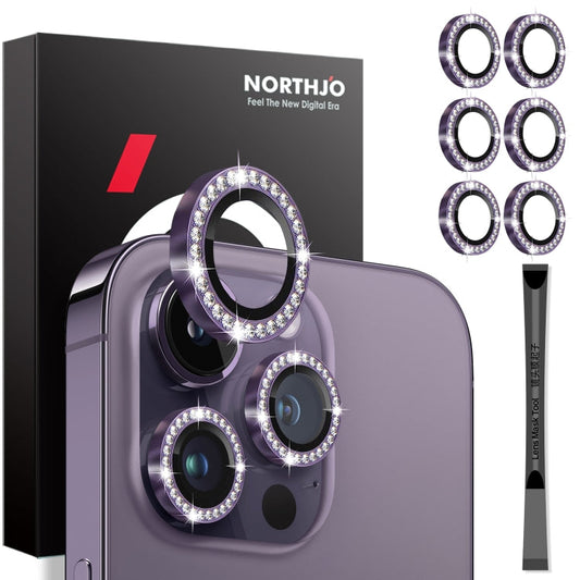 For iPhone 15 Pro / 15 Pro Max NORTHJO 2 Set 6Pcs Camera Lens Protector Diamond Metal Ring Film(Purple)
