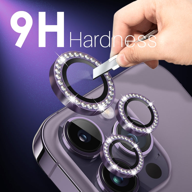 For iPhone 15 Pro / 15 Pro Max NORTHJO 2 Set 6Pcs Camera Lens Protector Diamond Metal Ring Film(Purple)