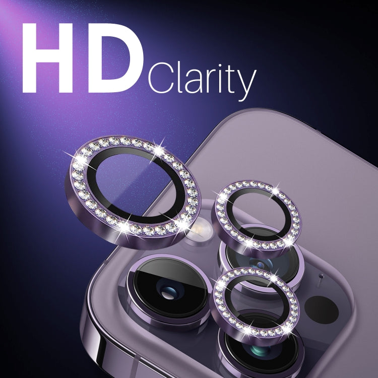 For iPhone 15 Pro / 15 Pro Max NORTHJO 2 Set 6Pcs Camera Lens Protector Diamond Metal Ring Film(Purple)