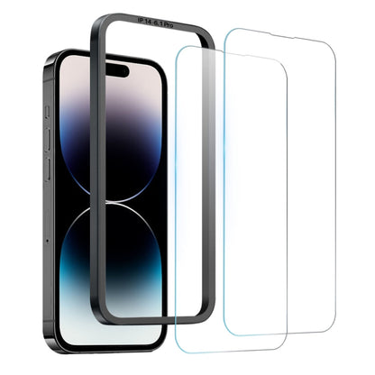 For iPhone 14 Pro NORTHJO 2pcs A++ Screen Protector Tempered Glass Film with Installation Frame