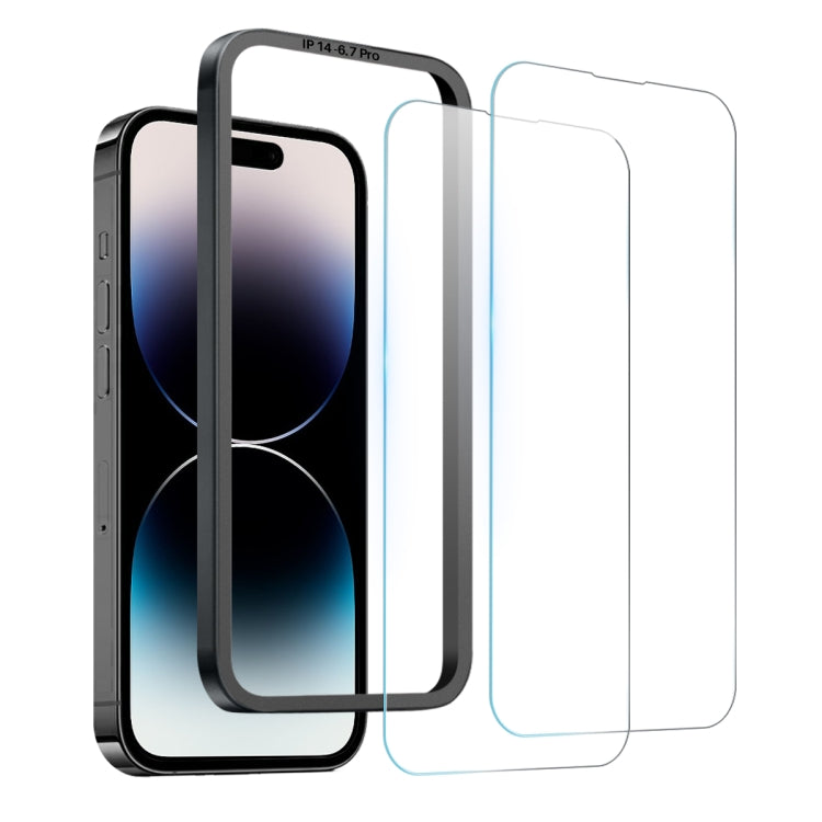 For iPhone 14 Pro Max NORTHJO 2pcs A++ Screen Protector Tempered Glass Film with Installation Frame