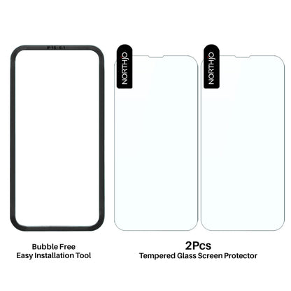 For iPhone 15 NORTHJO 2pcs A++ Screen Protector Tempered Glass Film with Installation Frame