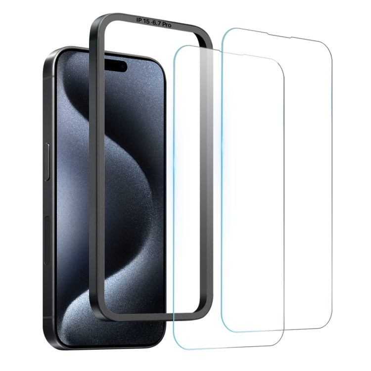 Pour iPhone 15 Pro Max NORTHJO 2 films de protection d'écran en verre trempé A++ avec cadre d'installation